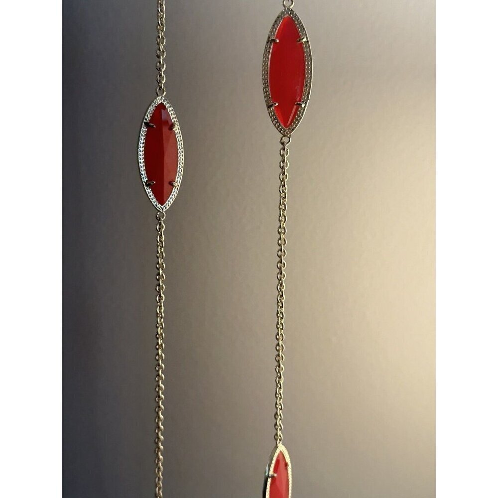 Kendra Scott Tory Marquis Station Long Necklace Gold Translucent‎ Red Stones - Picture 4 of 5
